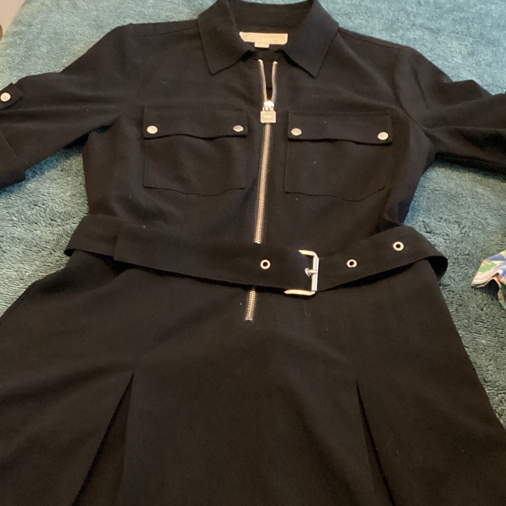 Michael Kors Black Zippered Belted Dress